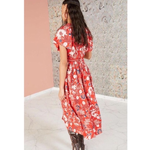 Ulla Johnson Lottie Floral Midi Dress Scarlet Red - Picture 4 of 12